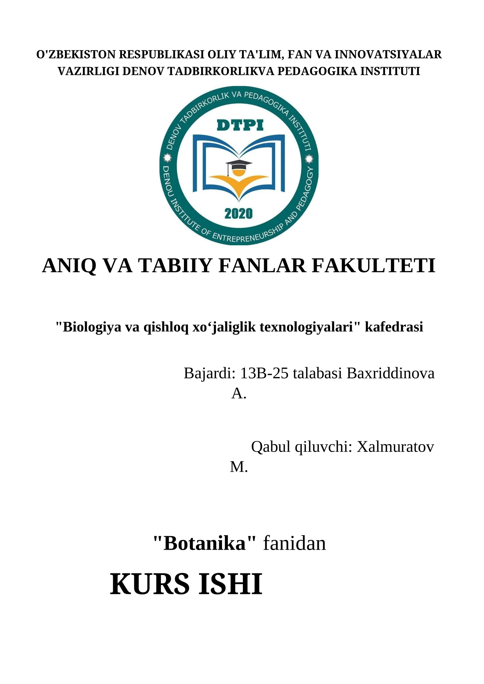 Qovoqdoshlar oilasi ''Cucurbitaceae'' ning tarqalishi, tuzilishi, rivojlanishi, amaliy ahamiyati va biologik xususiyatlari