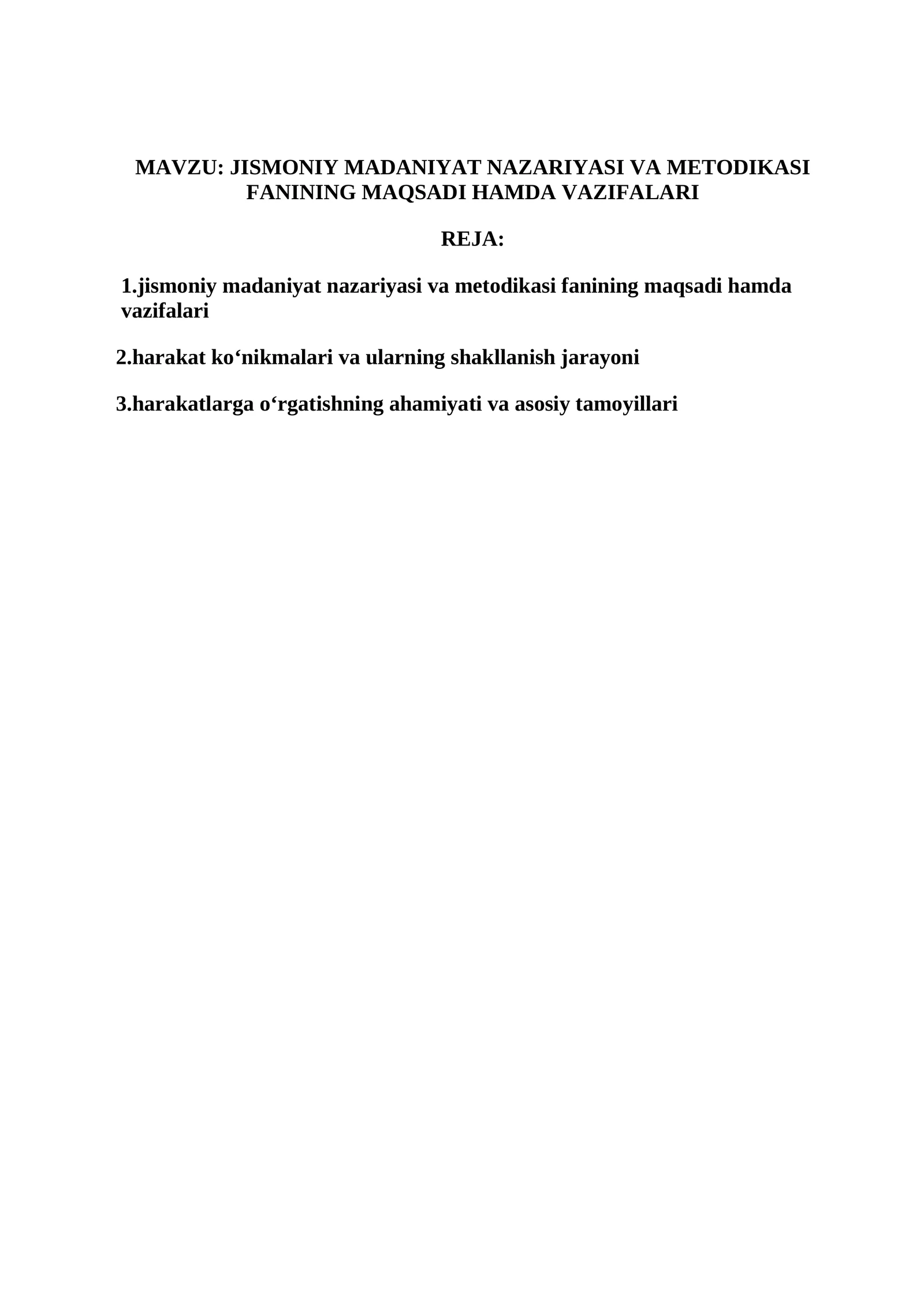 JISMONIY MADANIYAT NAZARIYASI VA METODIKASI FANINING MAQSADI HAMDA VAZIFALARI