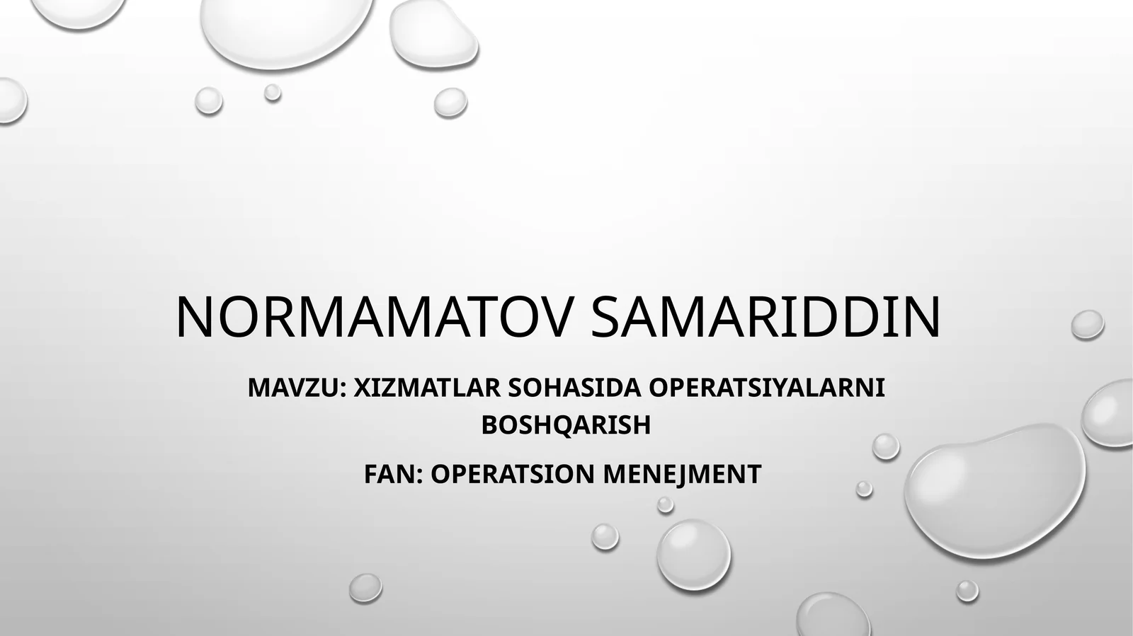 Xizmatlar Sohasi Operatsiyalarni Boshqarish