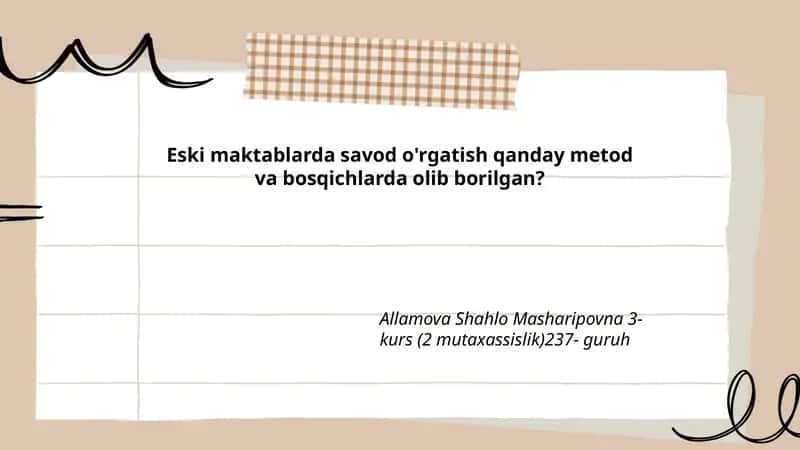 Eski Maktablarda Savod O'rgatish Metodlari