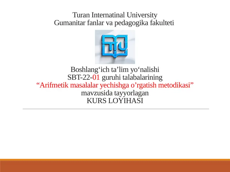 Arifmetik Masalalarni Yechishga O'rgatish Metodikasi