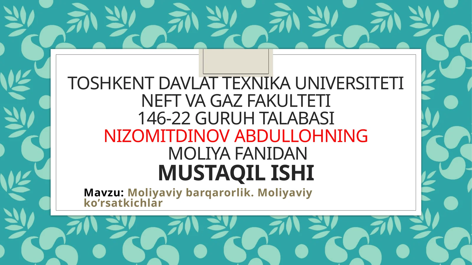 Moliyaviy barqarorlik. Moliyaviy ko’rsatkichlar