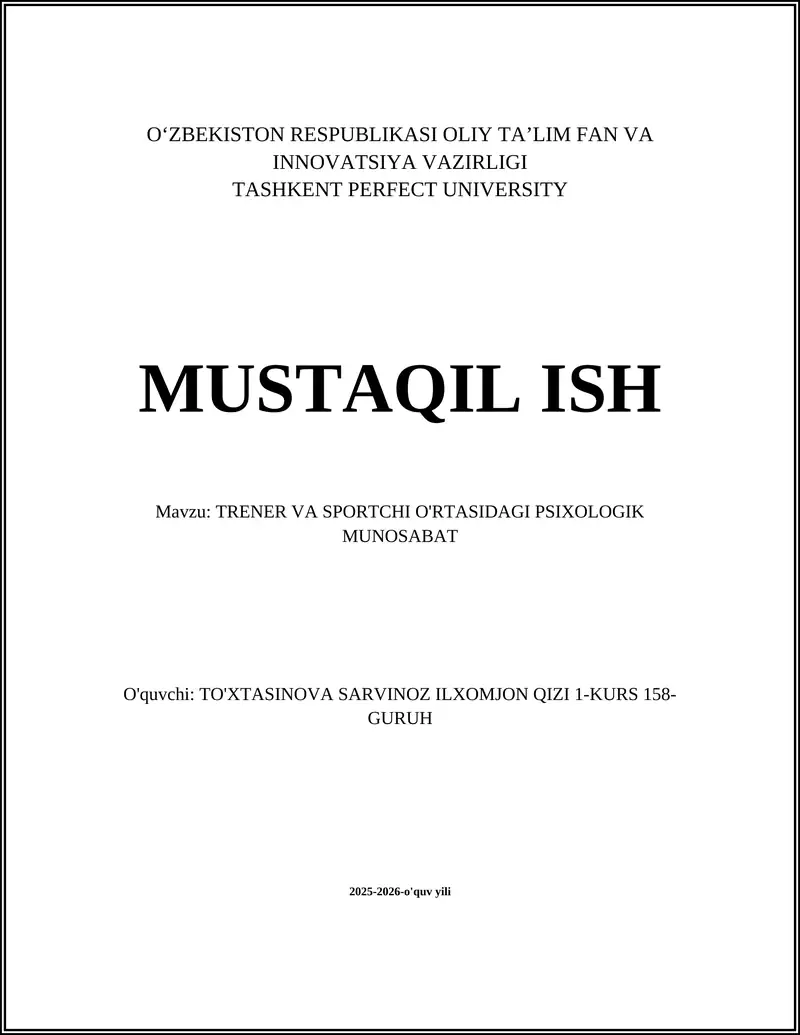 TRENER VA SPORTCHI O'RTASIDAGI PSIXOLOGIK MUNOSABAT