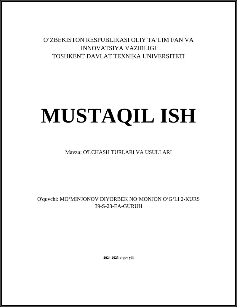 O'lchash asboblari va ularning turlari