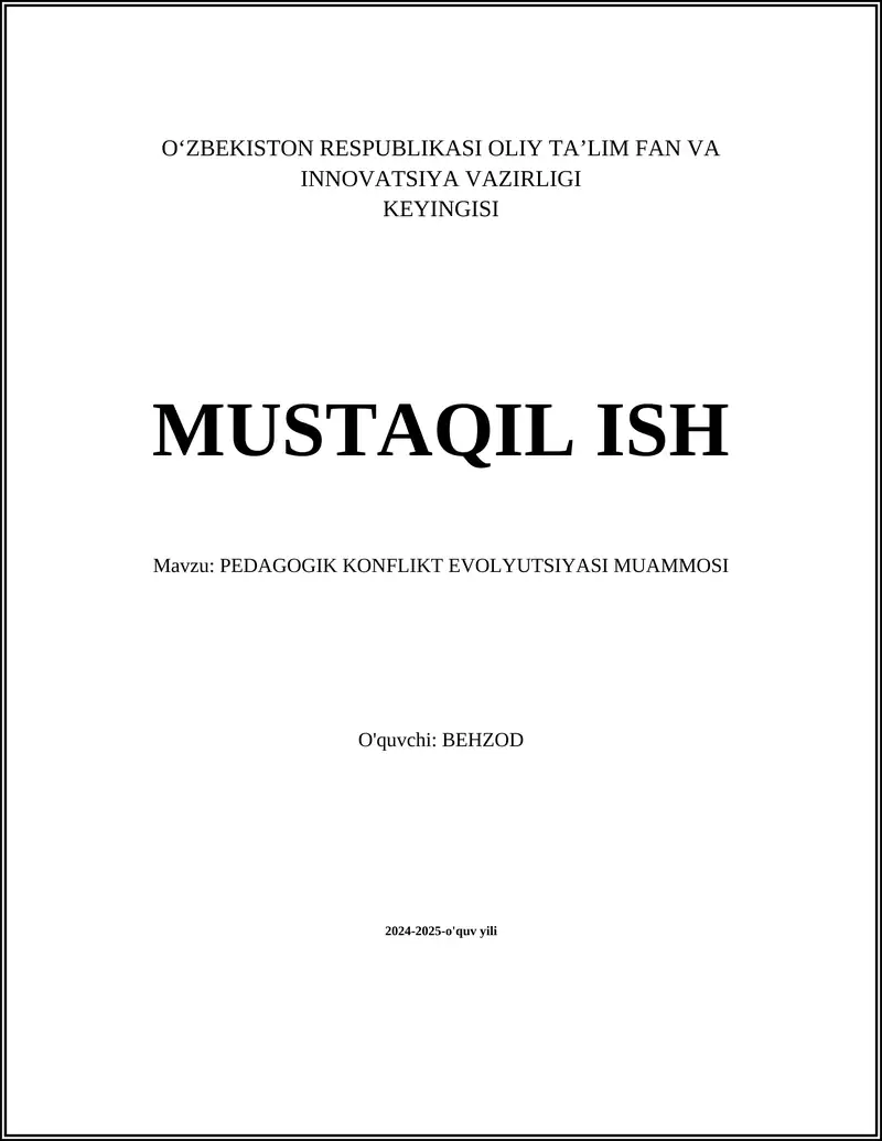 PEDAGOGIK KONFLIKT EVOLYUTSIYASI MUAMMOSI