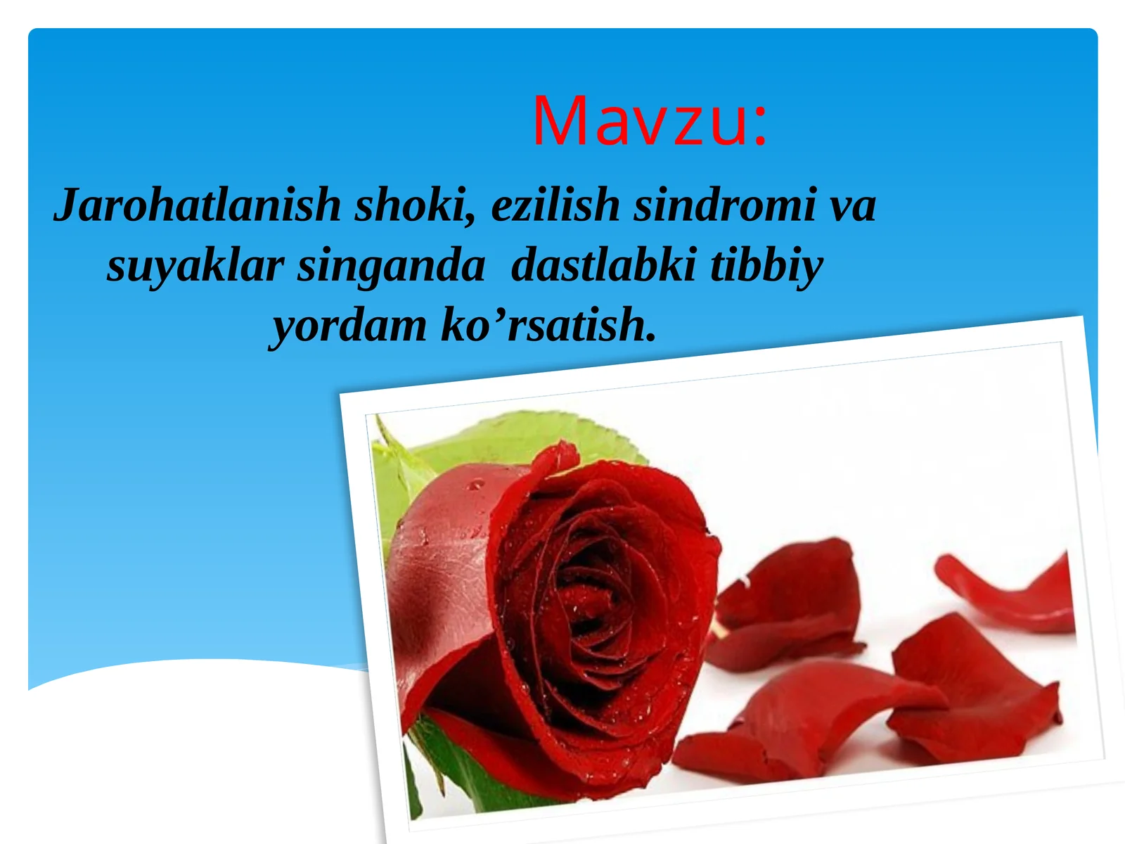 Jarohatlanish shoki, ezilish sindromi va suyaklarning dastlab kitibbiy yordam ko'rsatish