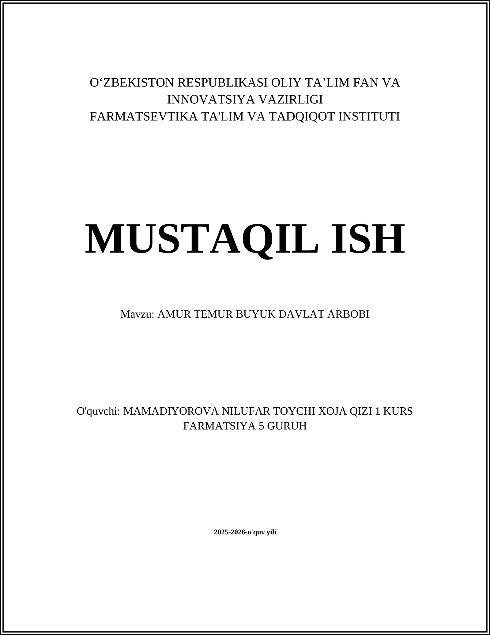 AMUR TEMUR BUYUK DAVLAT ARBOBI