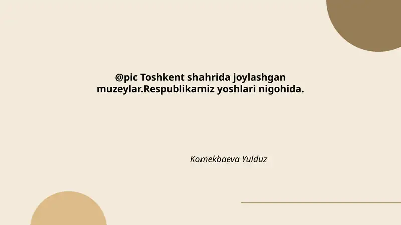 Toshkent shahridagi tarixiy muzeylar va yoshlar nigohida ularning ahamiyati
