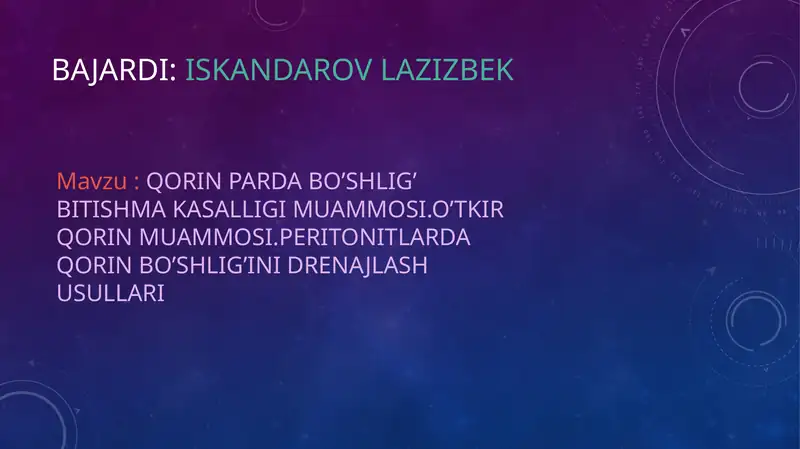 QORIN PARDA BO’SHLIG’ BITISHMA KASALLIGI MUAMMOSI