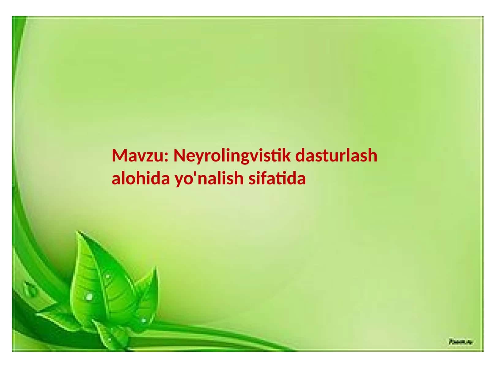 Neyrolingvistik dasturlash alohida yo'nalish sifatida