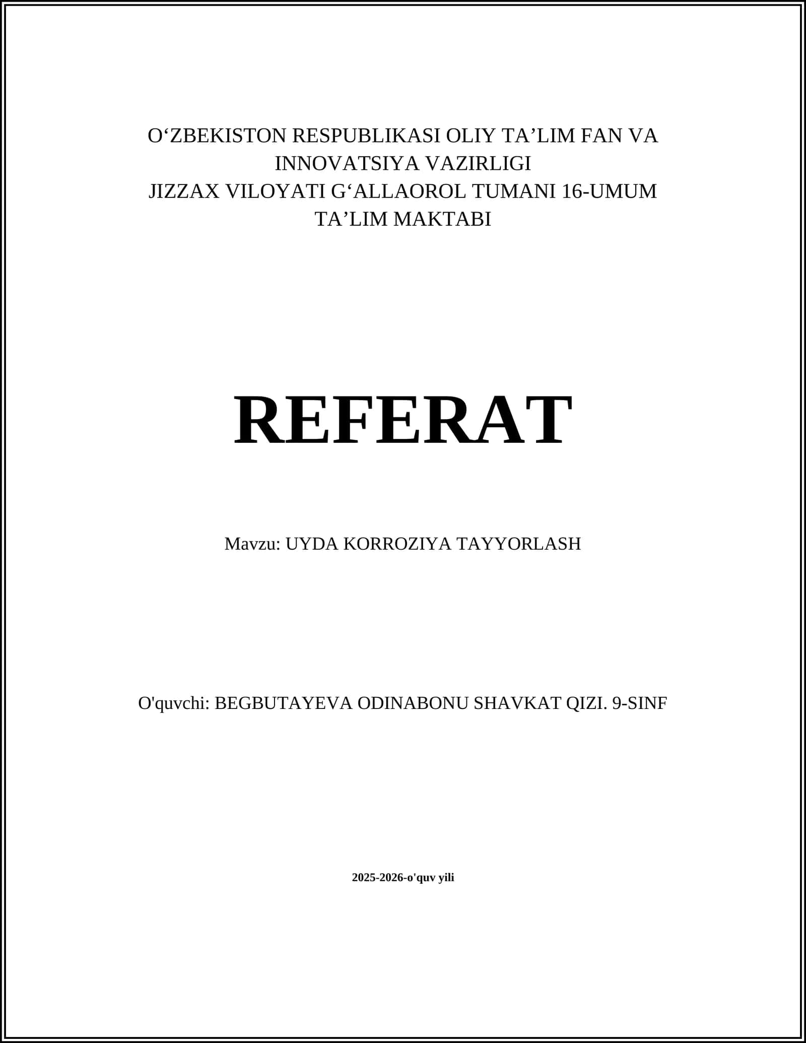 UYDA KORROZIYA TAYYORLASH