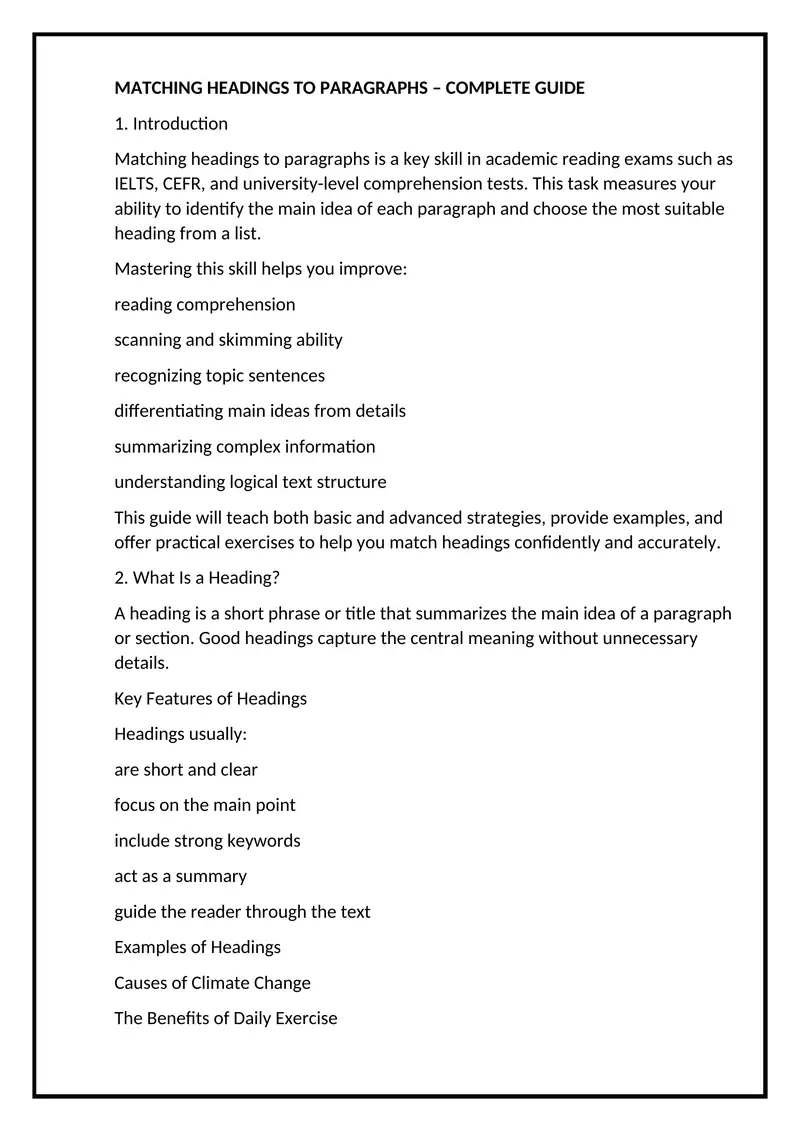 Matching Headings to Paragraphs - Complete Guide