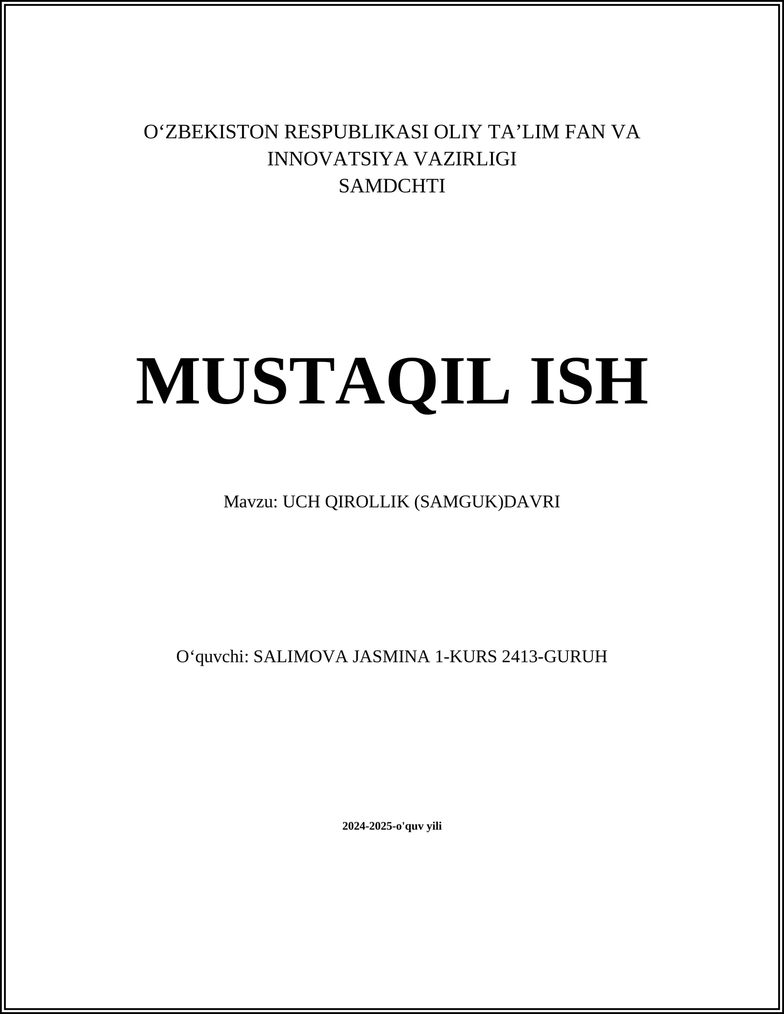 UCH QIROLLIK (SAMGUK)DAVRI