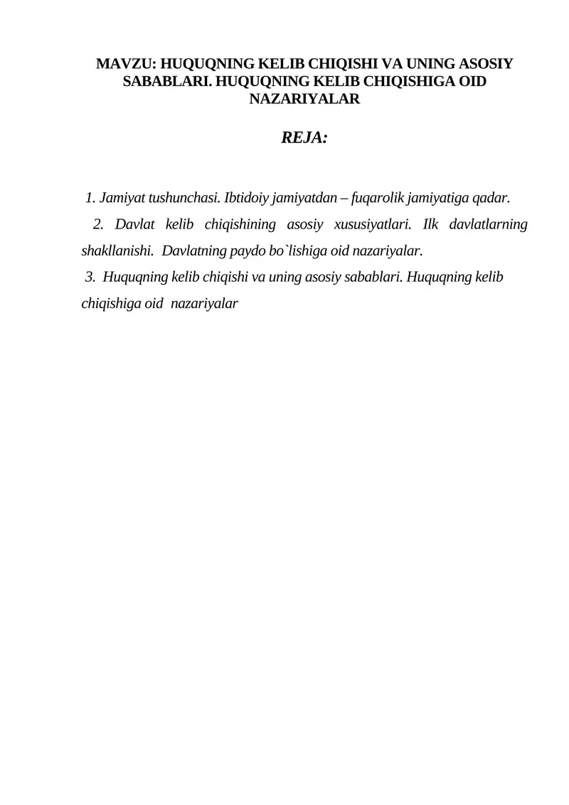 HUQUQNING KELIB CHIQISHI VA UNING ASOSIY SABABLARI