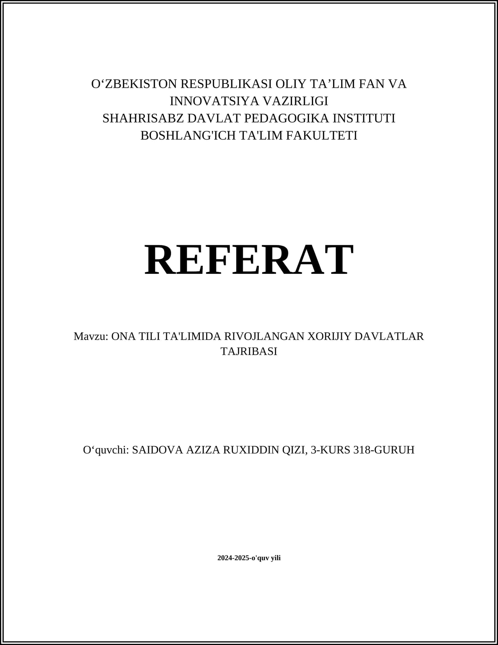 ONA TILI TA'LIMI MODELLARI: AQSH TAJRIBASI