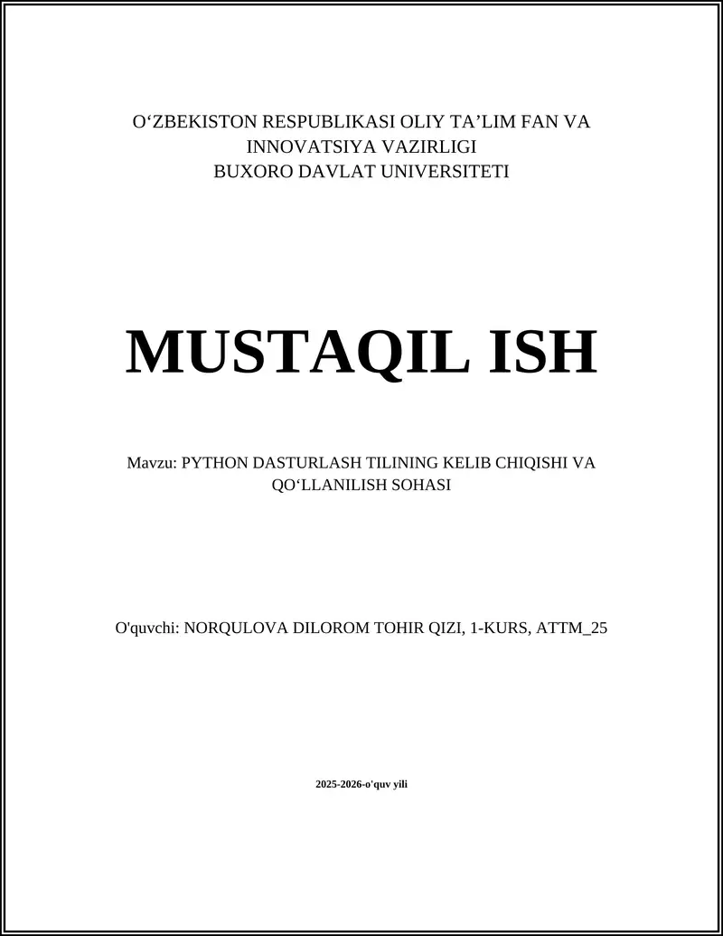 PYTHON DASTURLASH TILI