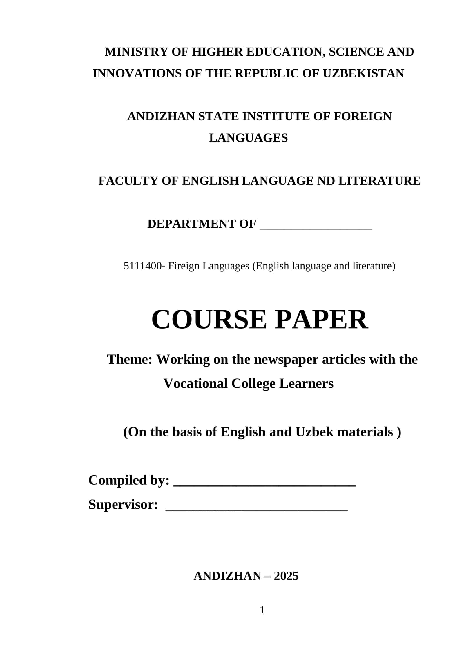 Course Paper: Working on Newspaper Articles with Vocational College Learners