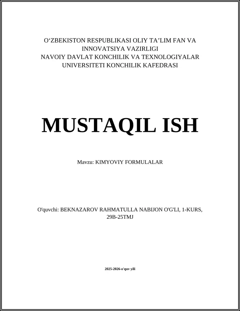 KIMYOVIY FORMULALAR