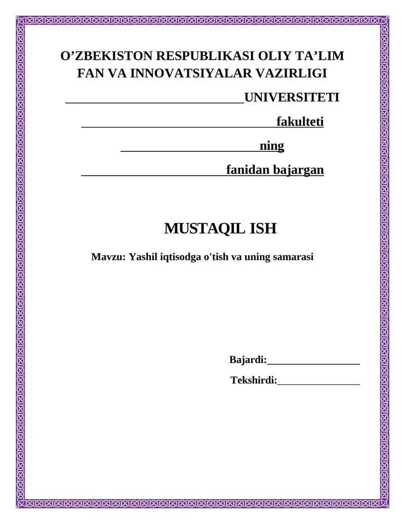 Yashil iqtisodga o'tish va uning samarasi