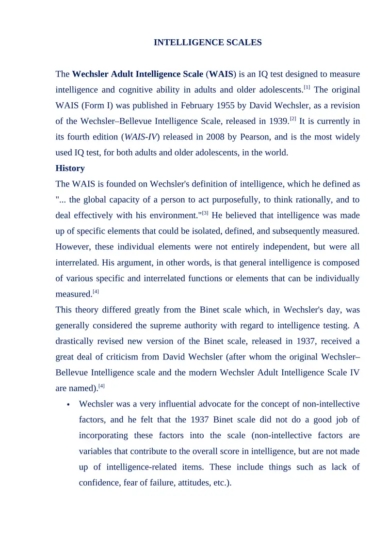 Wechsler Adult Intelligence Scale (WAIS)