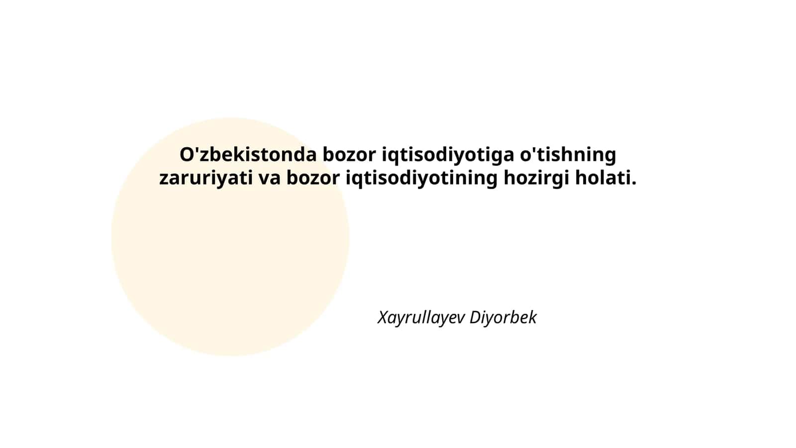 O'zbekistonda bozor iqtisodiyotiga o'tishning zaruriyati va bozor iqtisodiyotining hozirgi holati