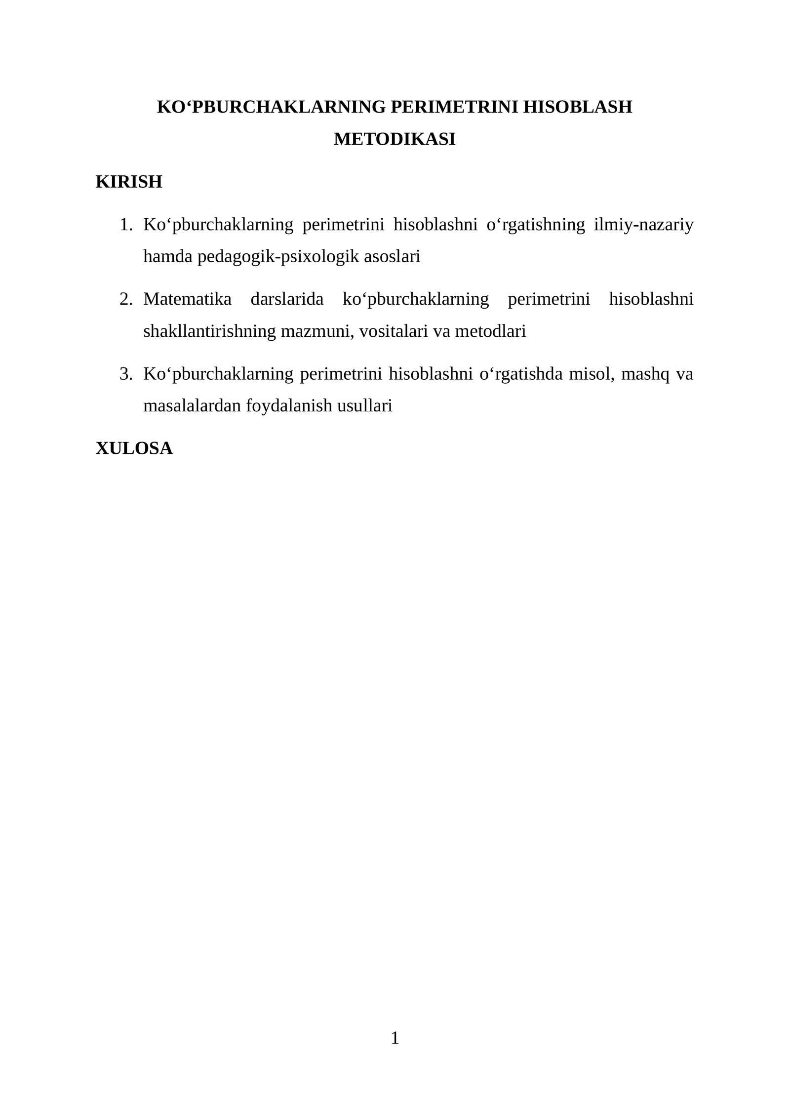 KO‘PBURCHAKLARNING PERIMETRINI HISOBLASH METODIKASI