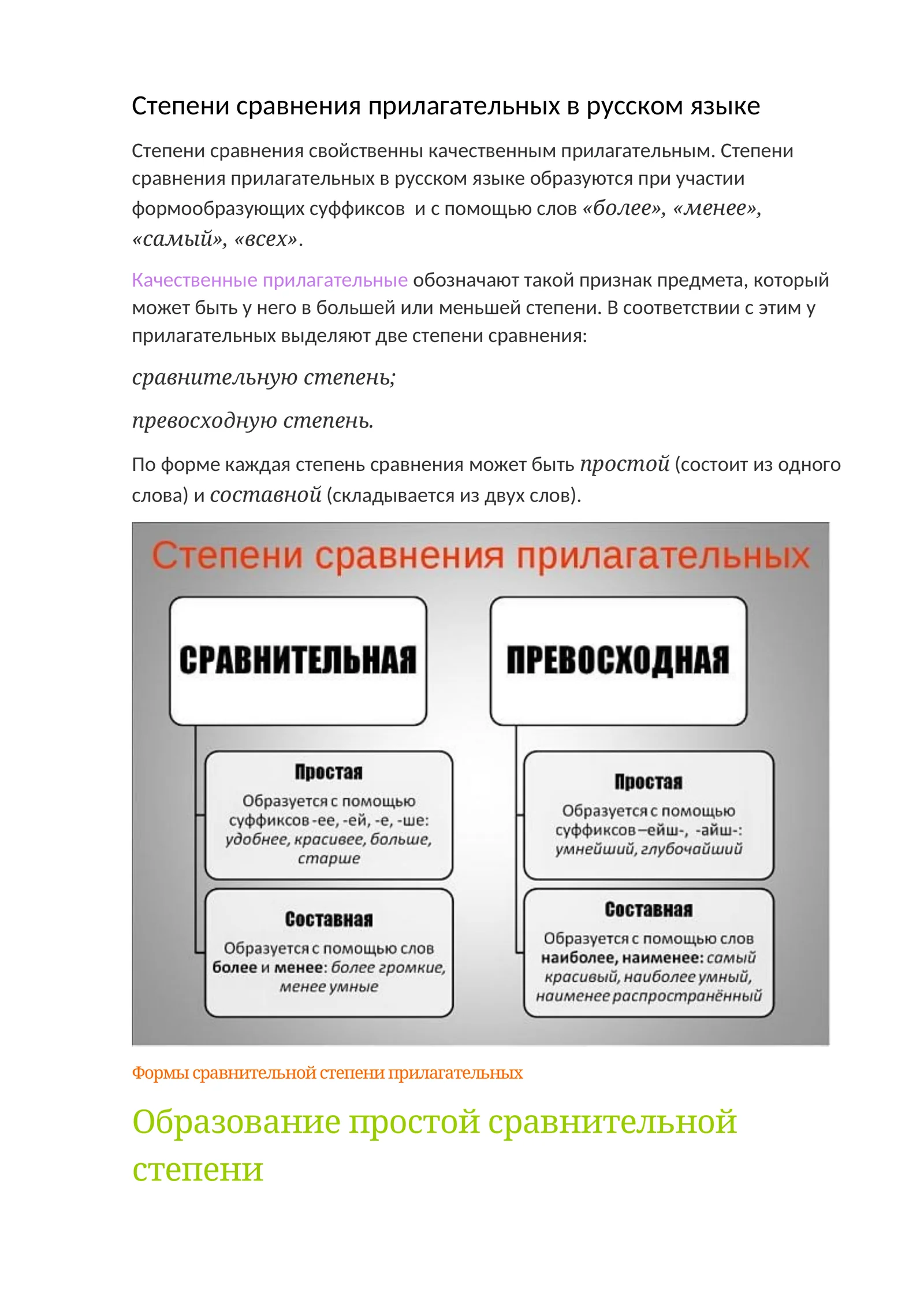 Степени сравнения прилагательных в русском языке