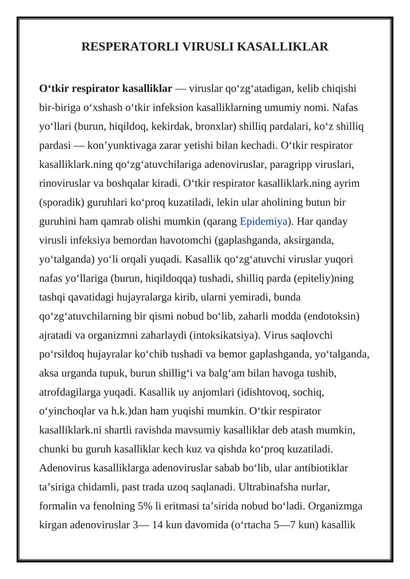 Oʻtkir respirator kasalliklar