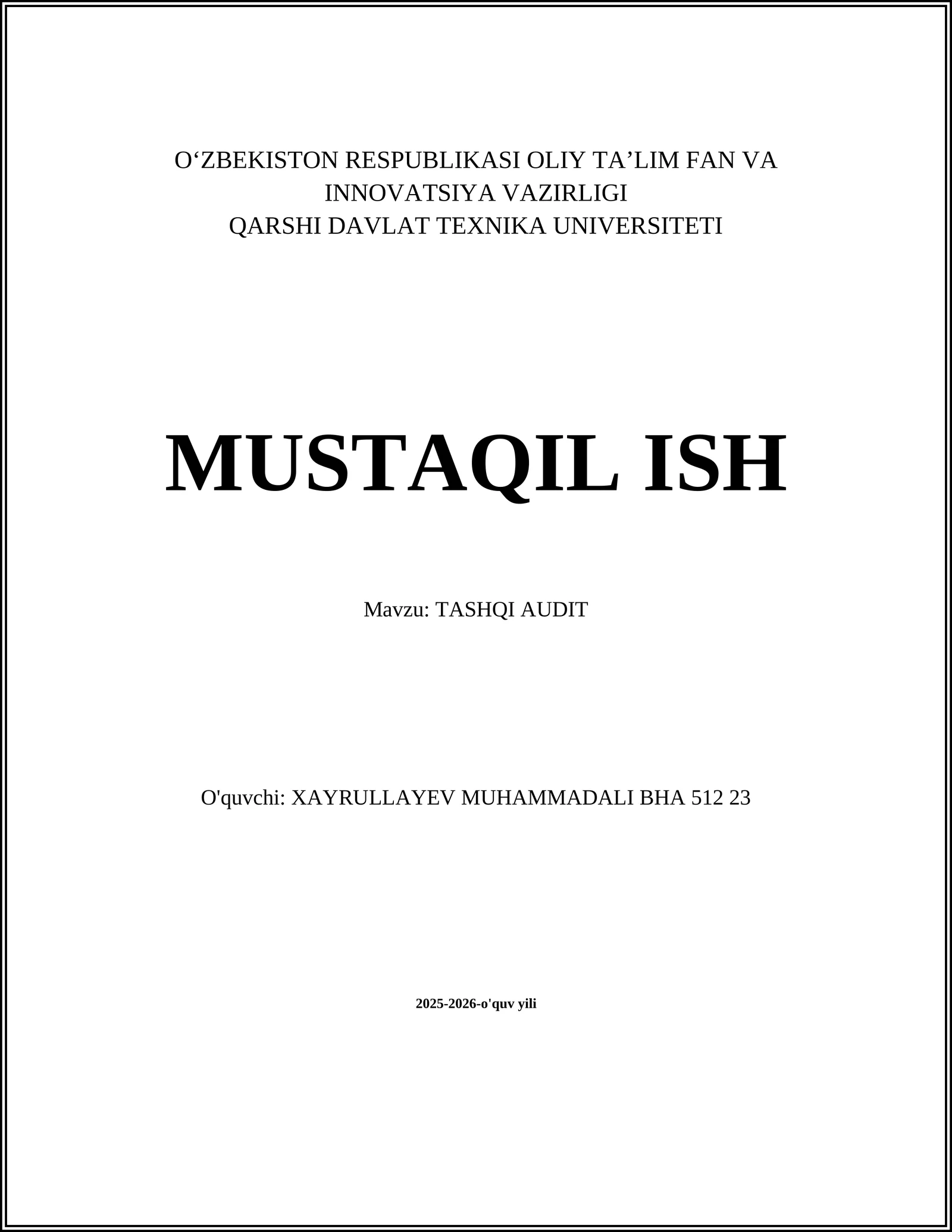 TASHQI AUDIT