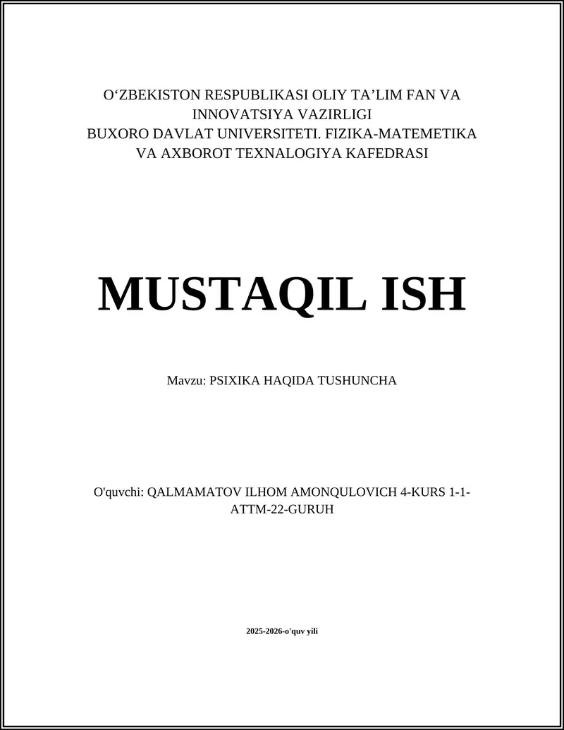 PSIXIKA HAQIDA TUSHUNCHA