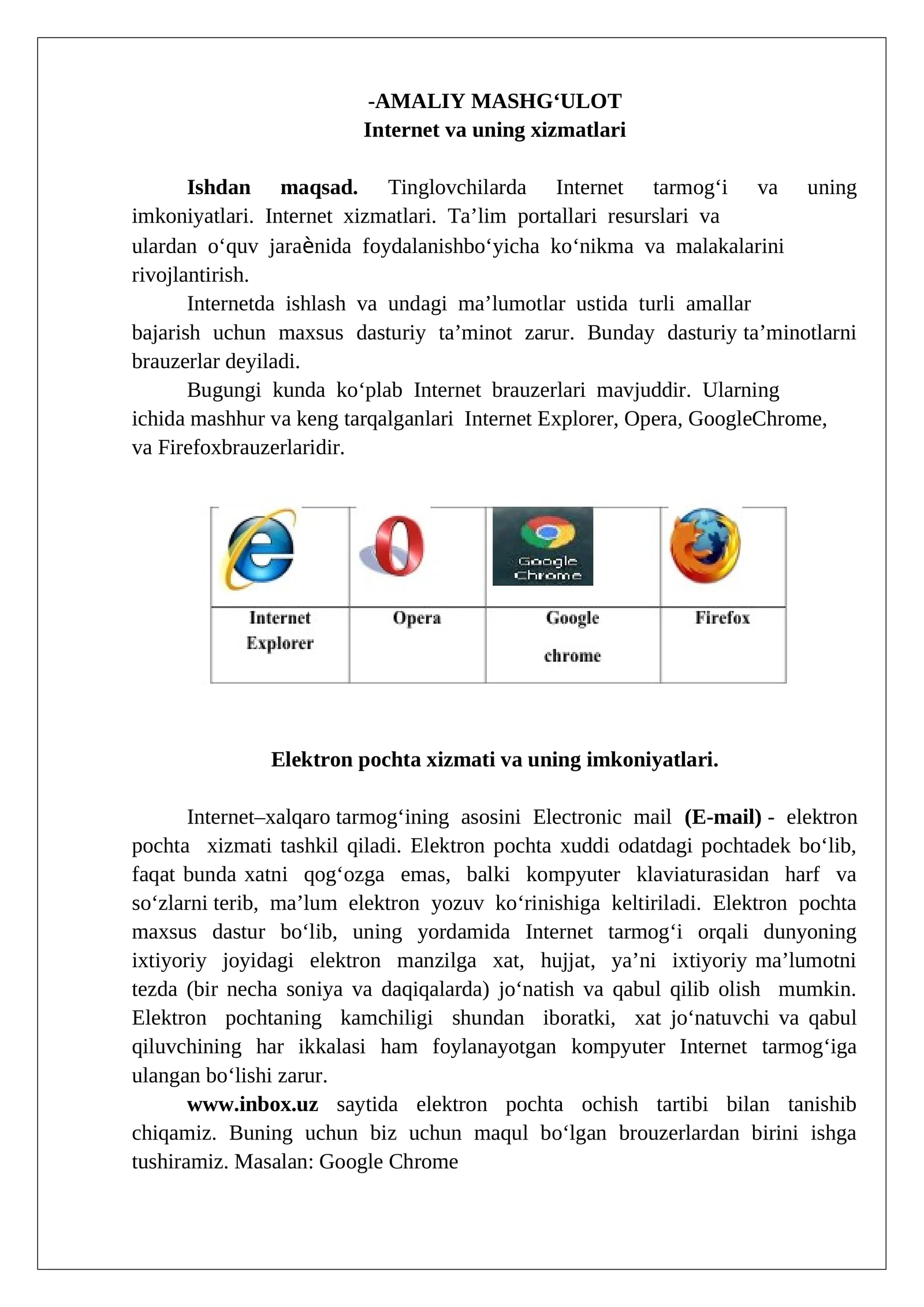 Internet va uning xizmatlari