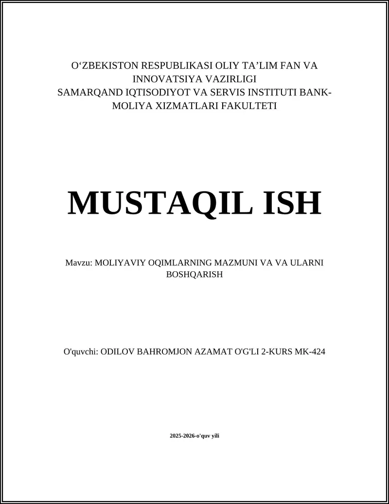 Moliyaviy oqimlar tushunchasi va tarkibi