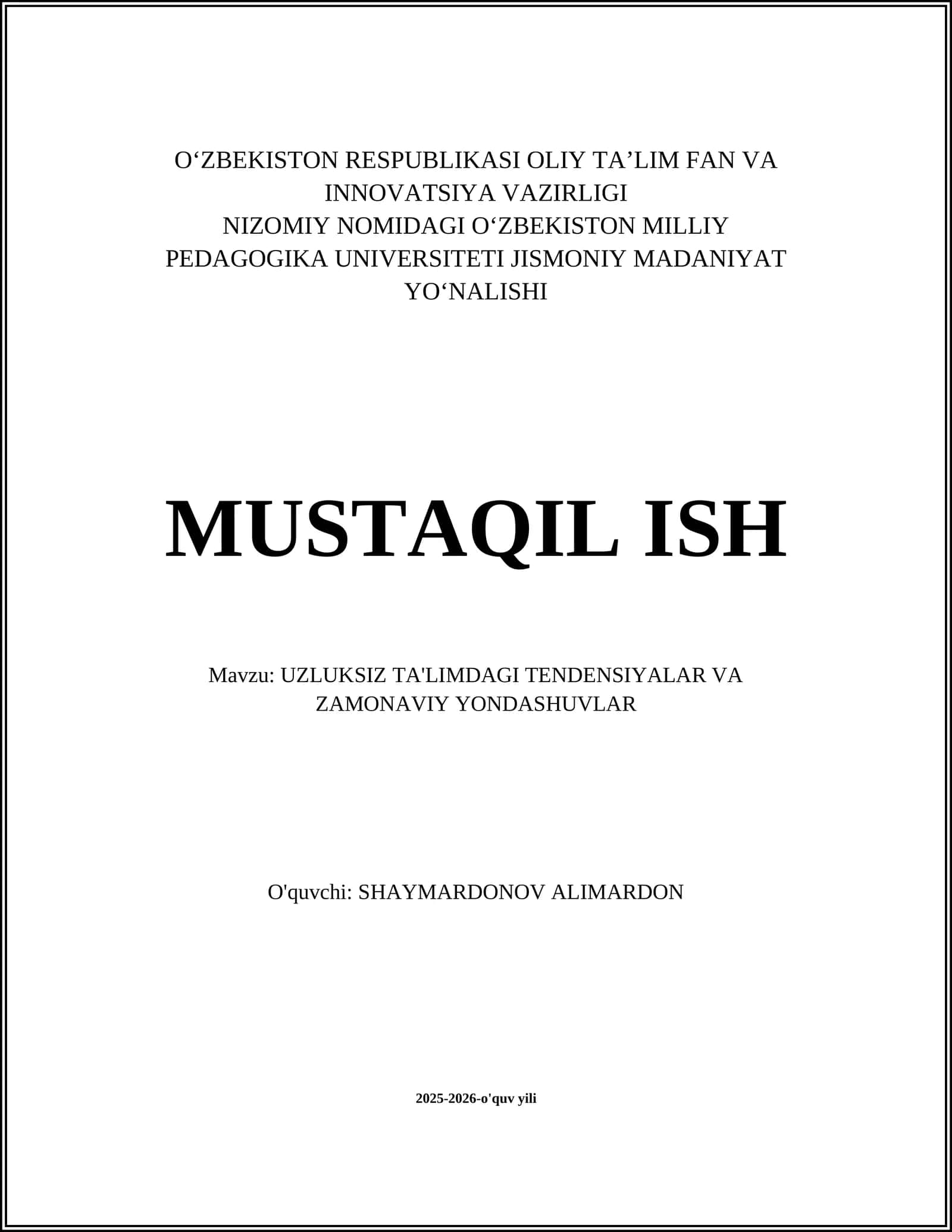 Uzoq muddatli va umrbod ta'lim konsepsiyasi