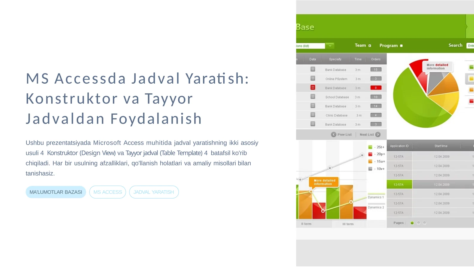 MSAccessda Jadval Yaratish: Konstruktor va Tayyor Jadvaldan Foydalanish