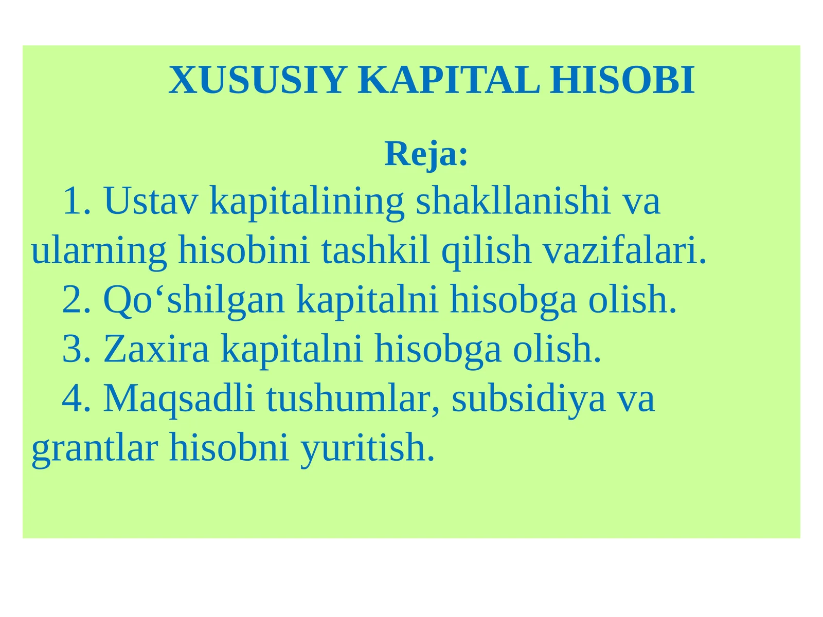 xususiy kapital hisobi