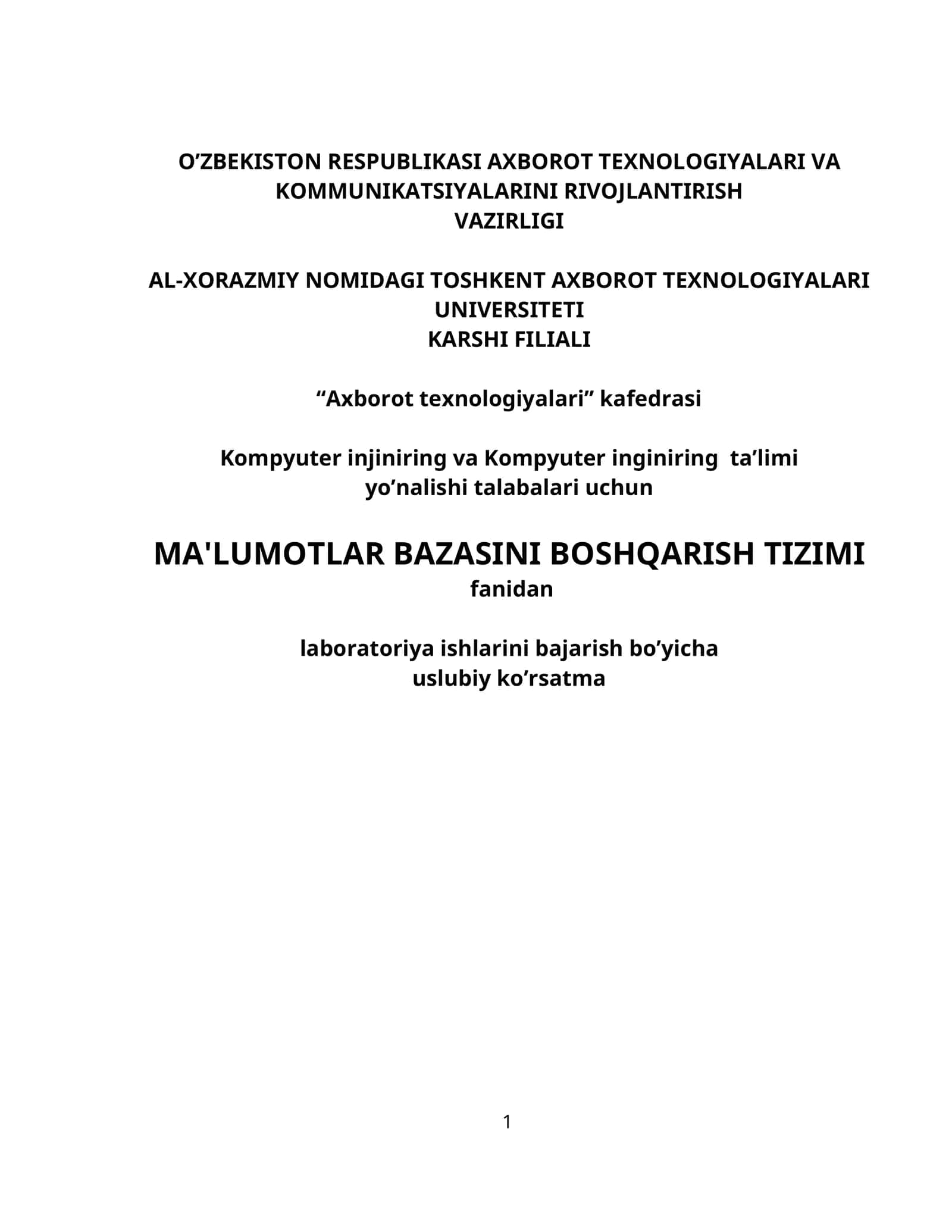MA'LUMOTLAR BAZASINI BOSHQARISH TIZIMI
