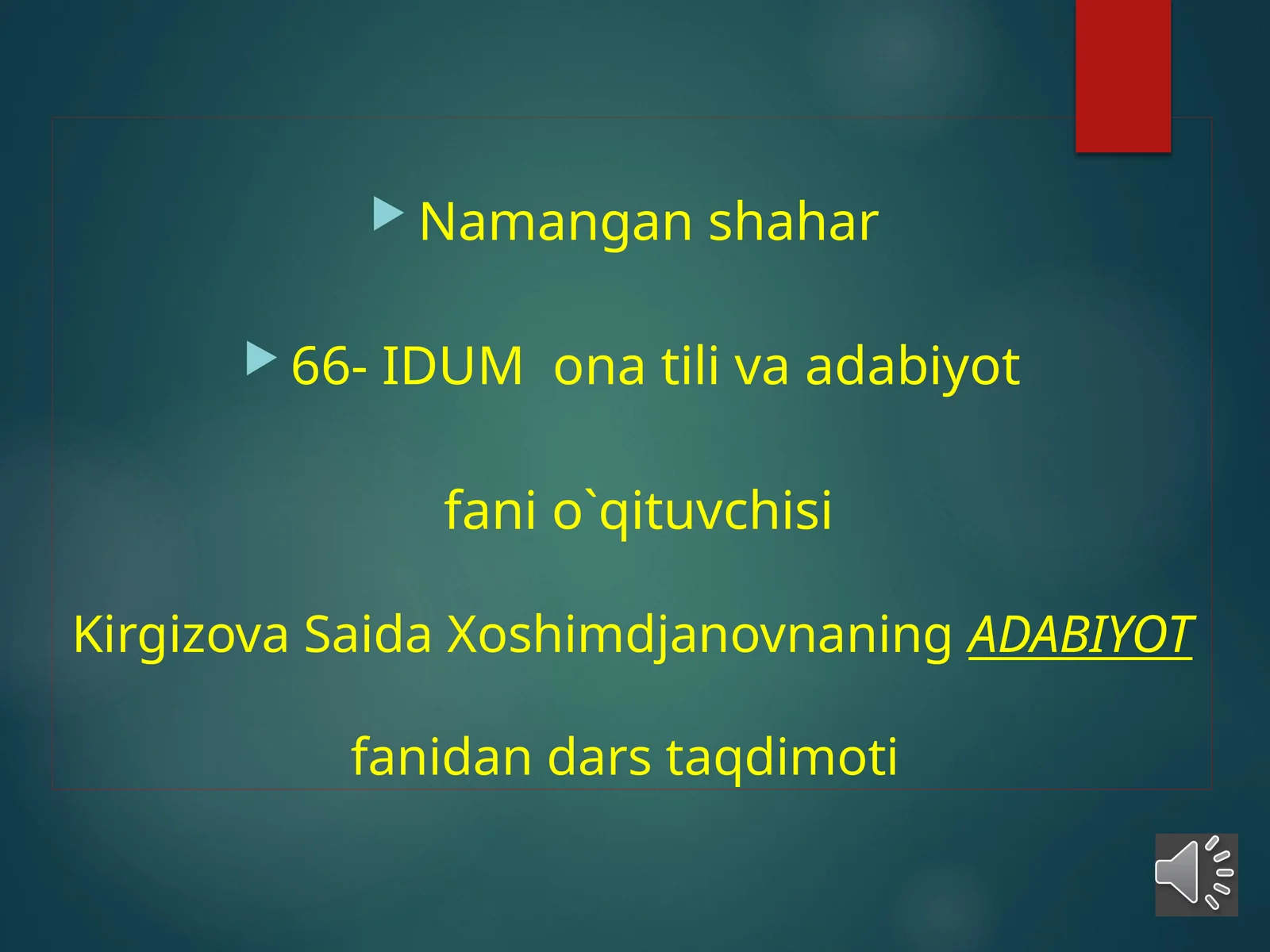 ADABIYOT fanidan dars taqdimoti