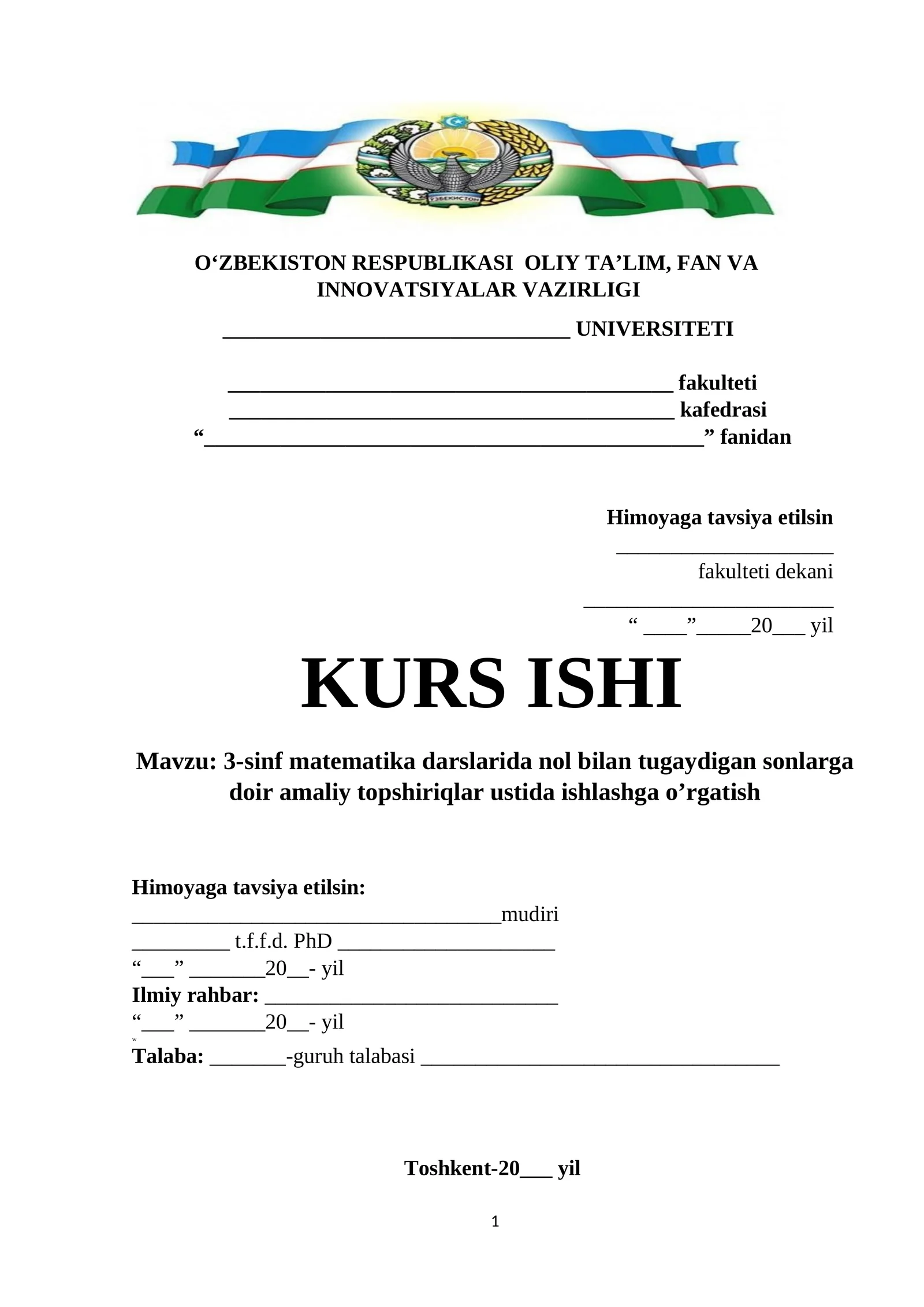 3-sinf matematika darslarida nol bilan tugaydigan sonlarga doir amaliy topshiriqlar ustida ishlashga o’rgatish