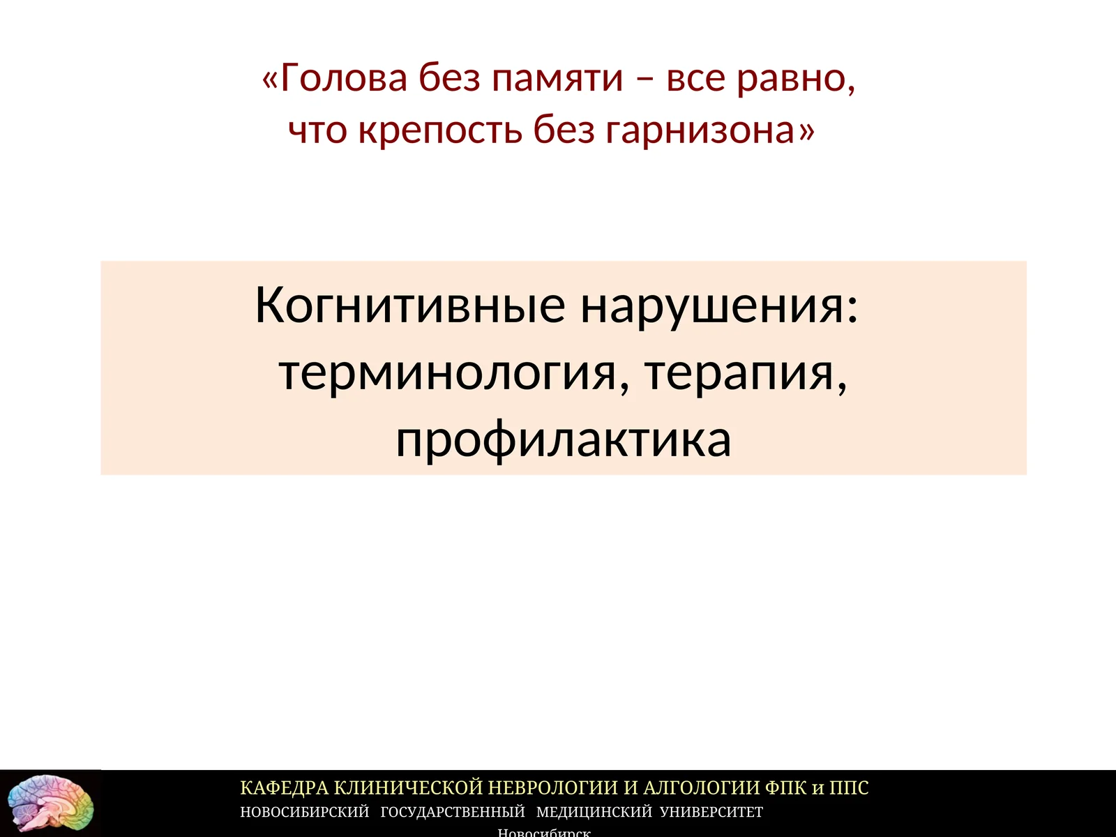 Когнитивные нарушения:терминология, терапия, профилактика