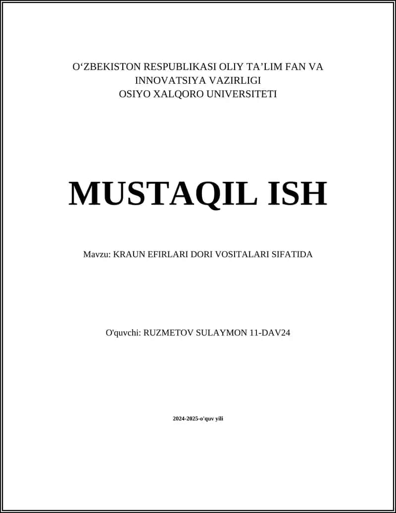 KRAUN EFIRLARI DORI VOSITALARI SIFATIDA