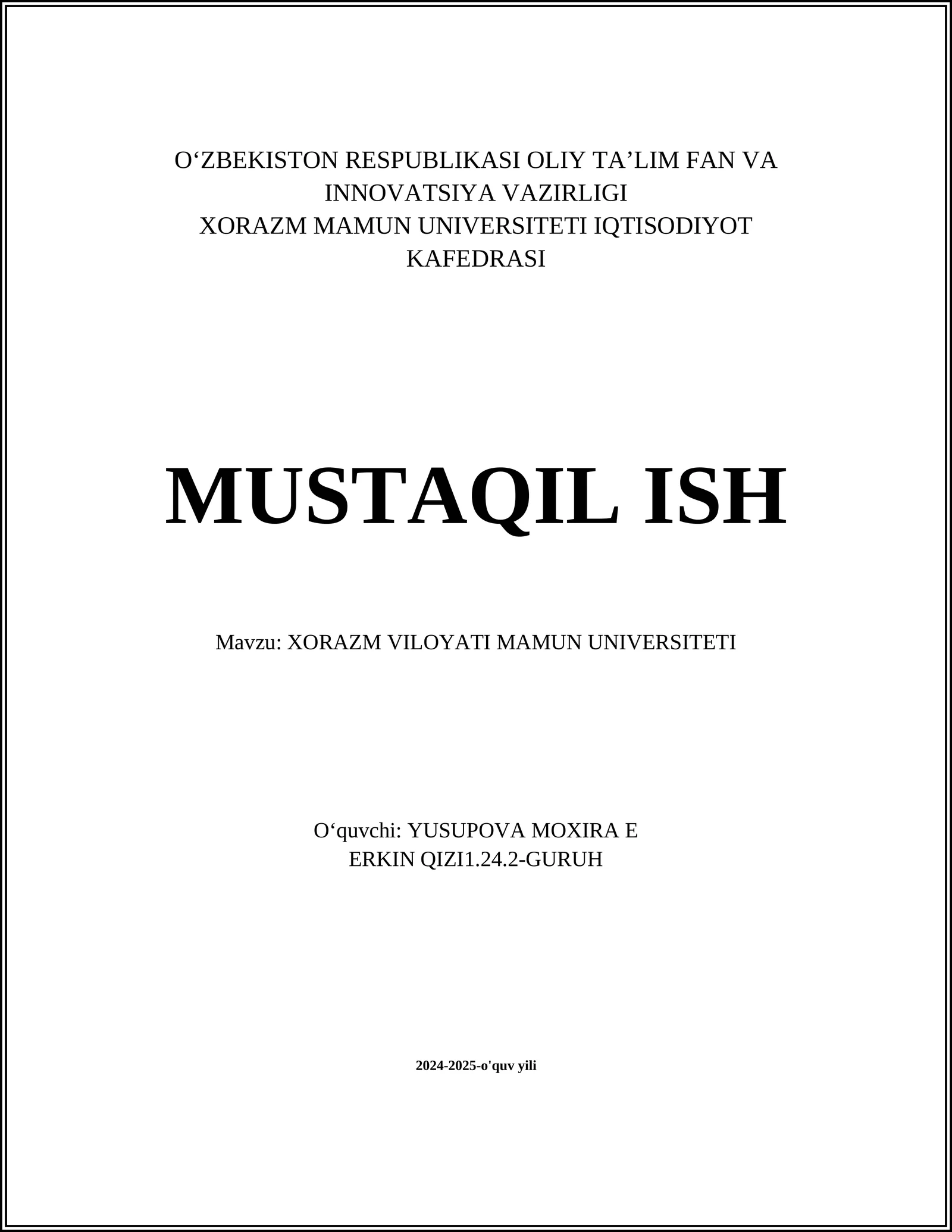 XORAZM VILOYATI MAMUN UNIVERSITETI