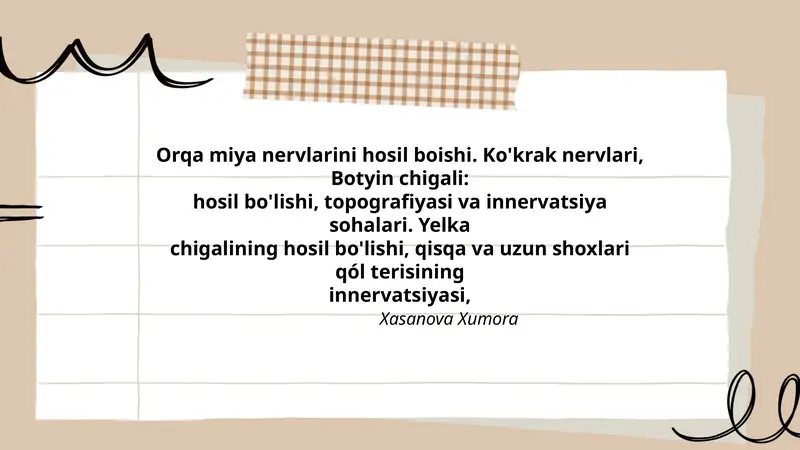 Orqa miya nervlarini hosil boishi. Ko'krak nervlari, Botyin chigali