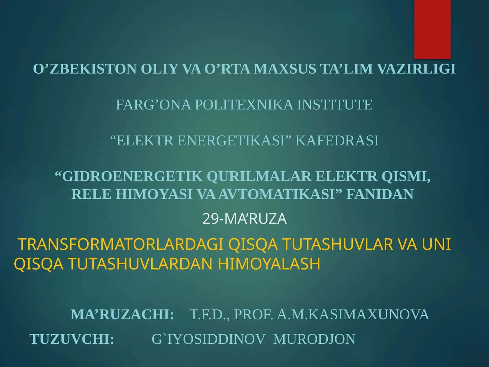 Elektrenergetika ma'ruzasi