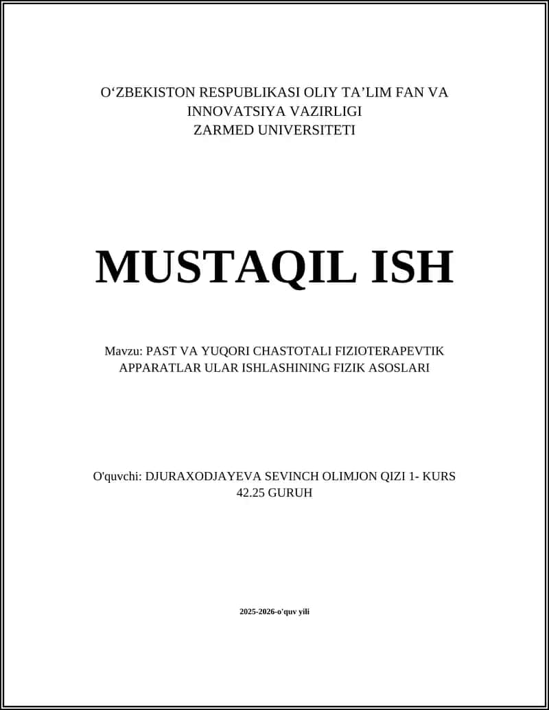 Past va yuqori chastotali fizioterapevtik apparatlar
