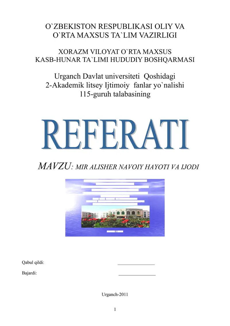 MIR ALISHER NAVOIY HAYOTI VA IJODI