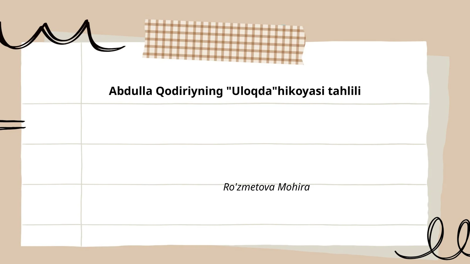 Abdulla Qodiriyning "Uloqda" hikoyasi tahlili
