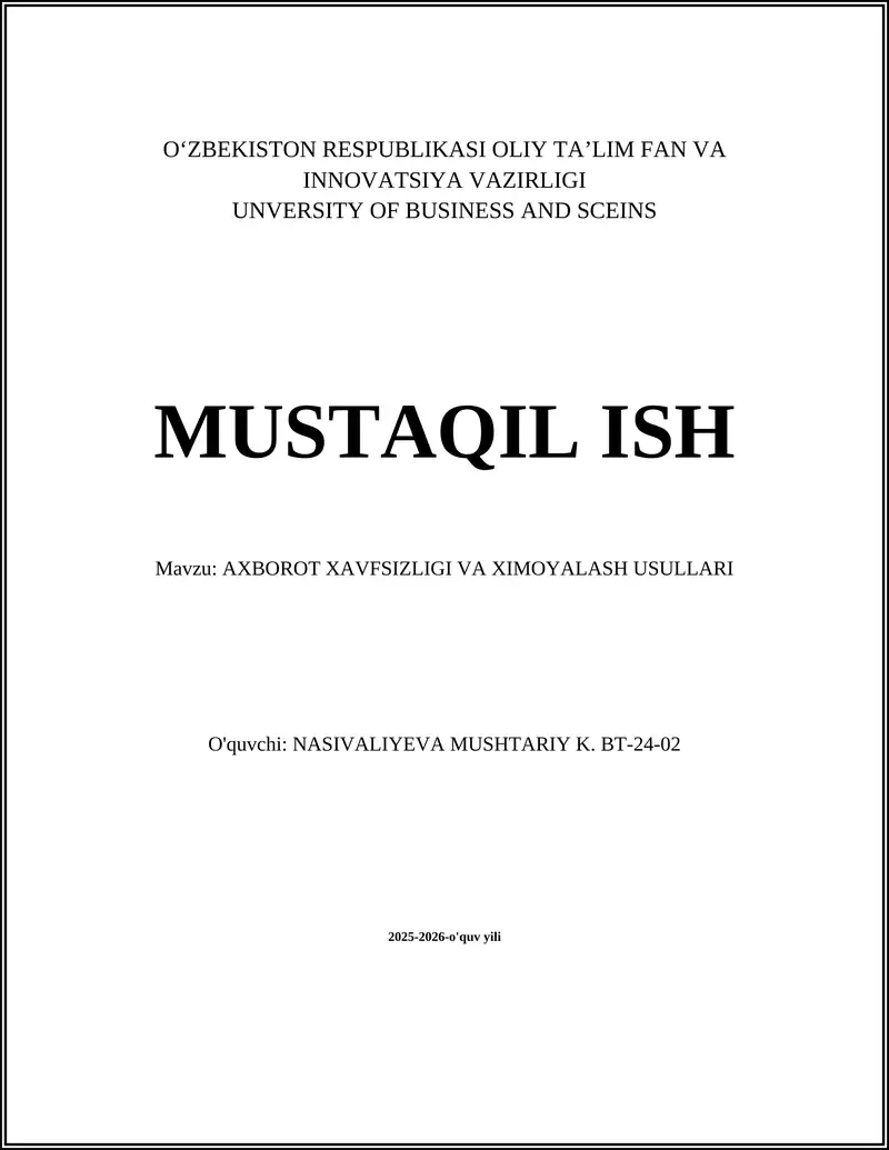 Axborot xavfsizligining asosiy tushunchalari va printsiplari