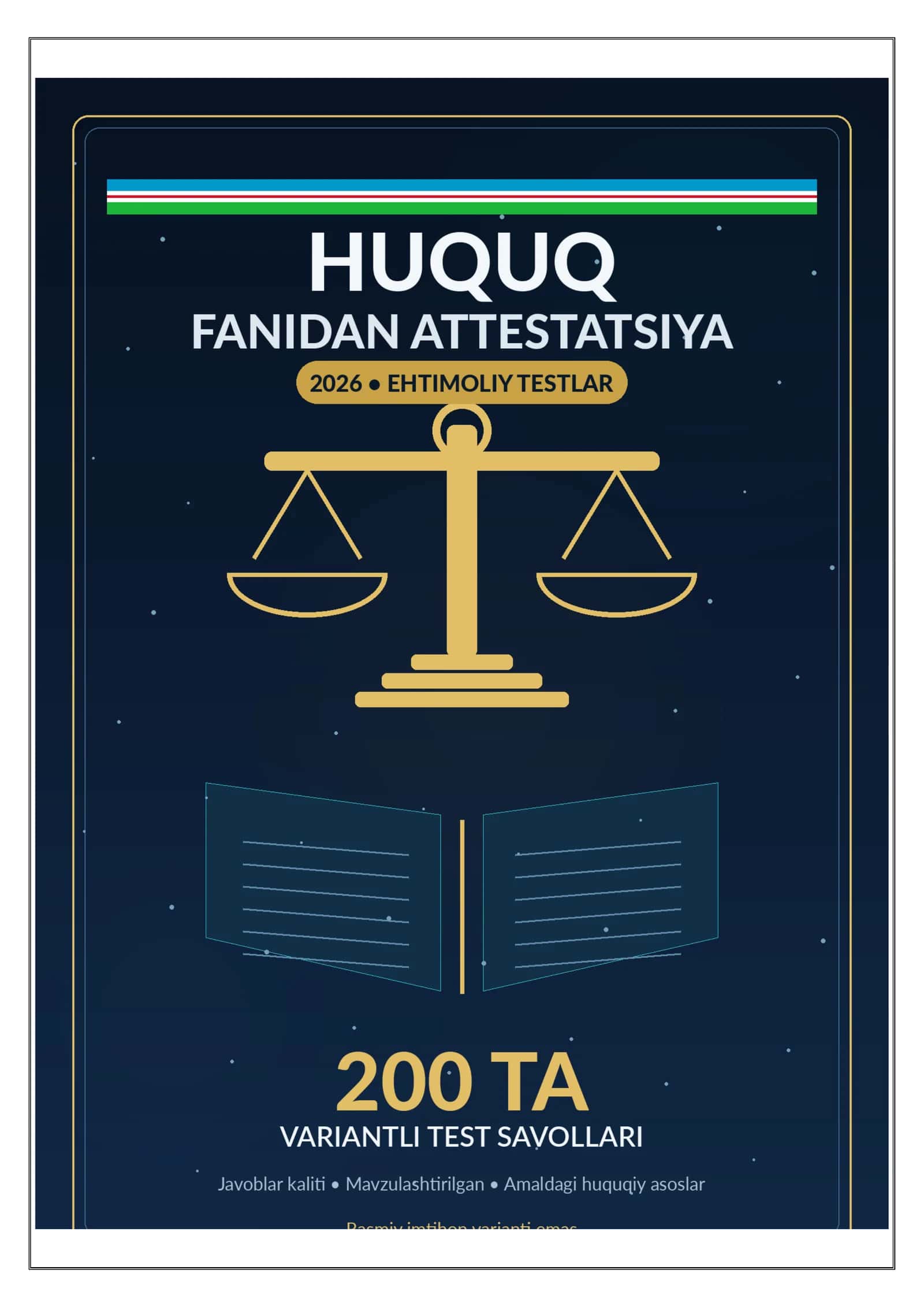 HUQUQ FANIDAN ATTESTATSIYA 2026 | 200 TA EHTIMOLIY TEST | JAVOBLARI BILAN