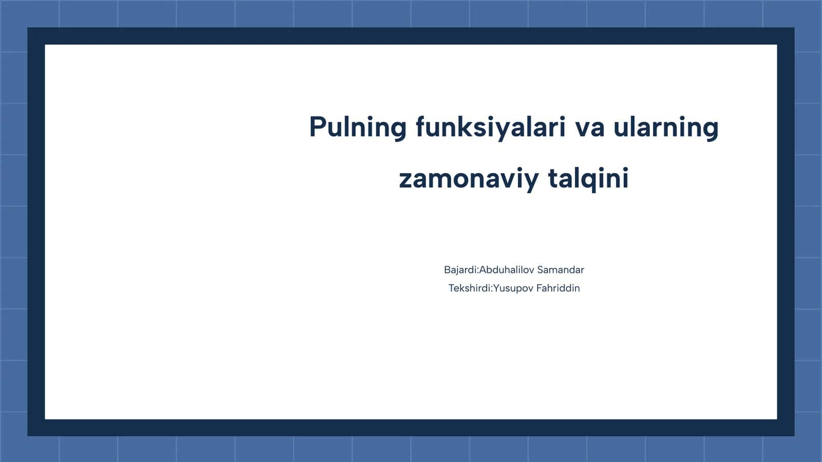 Pulning funksiyalari va ularning zamonaviy talqini