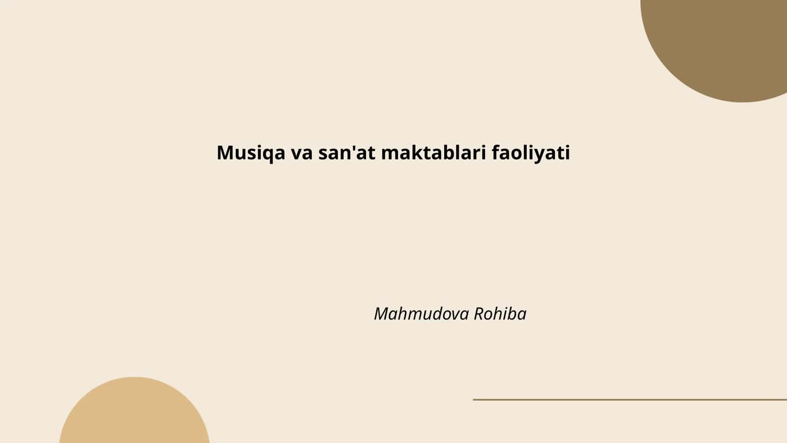 Musiqa va san'at maktablari faoliyati